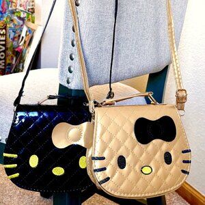 Glam Gold Black Embroidered Vinyl Hello Kitty Sanrio Crossbody Bag Purse Handbag